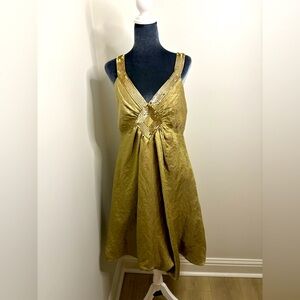 NWT Essentials By ABS Gold Sleeveless Dress With Sequin Detailing Size 8